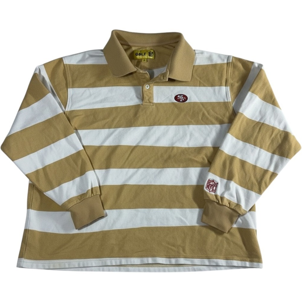 49ERS LONG SLEEVE POLO by GOLF WANG White/Gold Long Sleeve Cotton XL